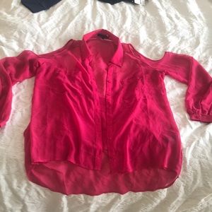 Cecico hot pink cold shoulder open back button up
